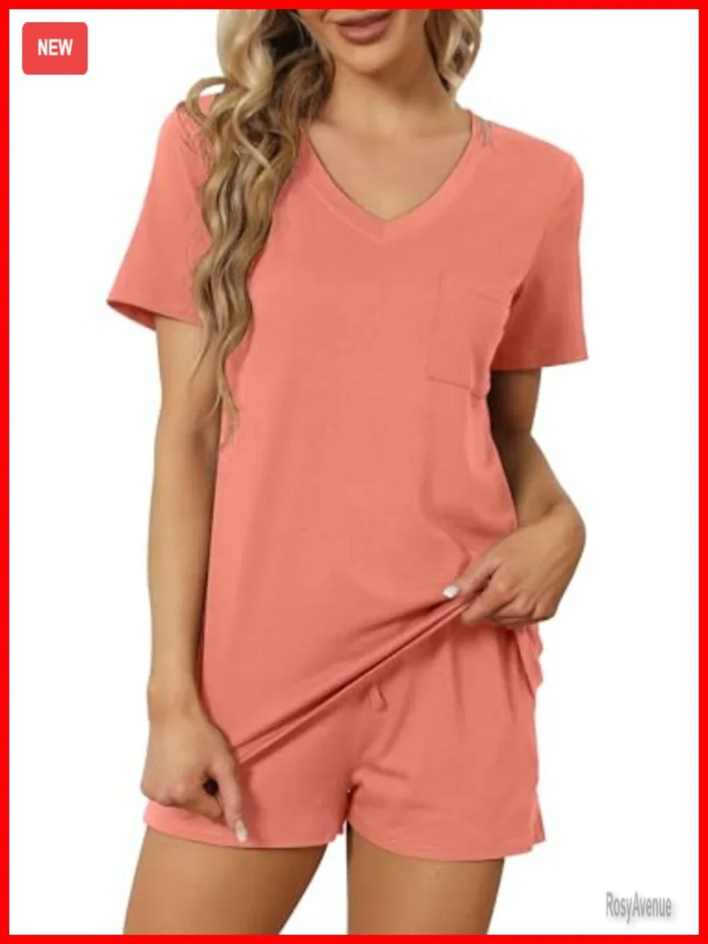 Short Sleeve V-Neck Pajama Set with Pockets 2 Piece Lounge Set